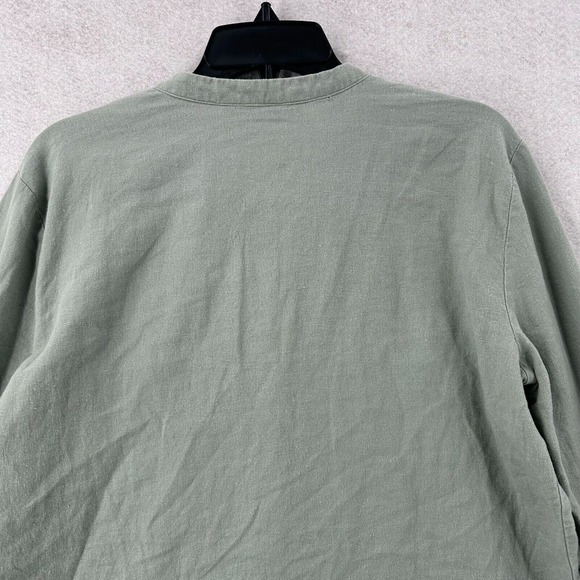 Zara Top Womens LG Linen Viscose Slouchy Sage Green Button Down Crop Blouse - Picture 6 of 15